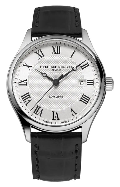 Frederique Constant Classics Automatic Stainless Steel Silver Dial Black Leather Strap Date Mens Watch FC - 303MC5B6 - Watches & Beyond