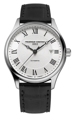 Frederique Constant Classics Automatic Stainless Steel Silver Dial Black Leather Strap Date Mens Watch FC - 303MC5B6 - Watches & Beyond