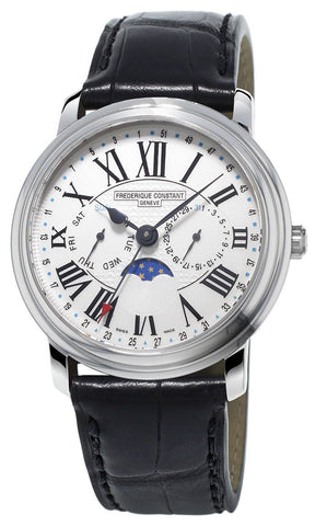 Frederique Constant Classics Business Timer Steel Black Leather Strap Mens Watch Moonphase Day/Date FC - 270M4P6 - WAB - Shipping Dept.