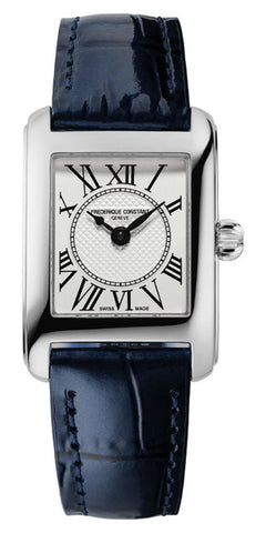 Frederique Constant Classics Carree Stainless Steel Rectangle Case Blue Leather Strap Silver Dial Quartz Womens Watch FC - 200MC16 - WAB - Shipping Dept.