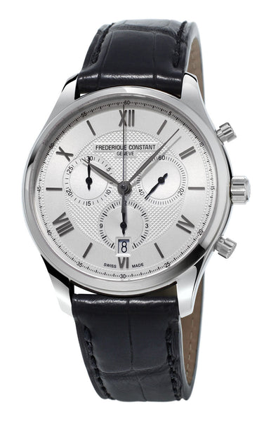 Frederique Constant Classics Chronograph Silver Dial Black Leather Strap Quartz Mens Watch FC - 292MS5B6 - WAB - Shipping Dept.