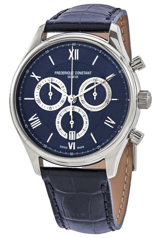 Frederique Constant Classics Chronograph Stainless Steel Blue Dial Blue Leather Strap Date Quartz Mens Watch FC - 292MNS5B6 - WAB - Shipping Dept.