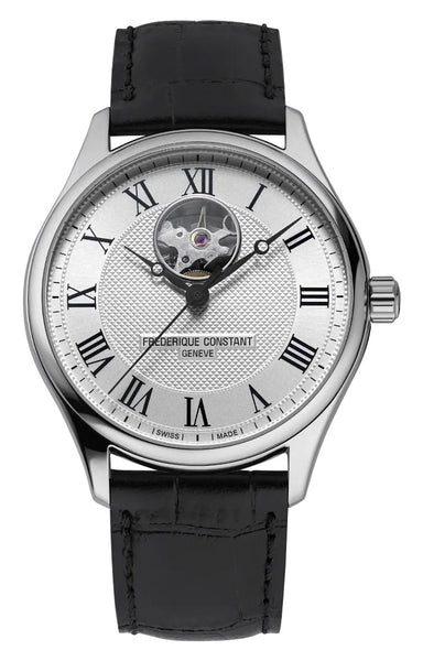 Frederique Constant Classics Heart Beat Automatic Stainless Steel Silver Dial Black Leather Strap Mens Watch FC - 310MC5B6 - Watches & Beyond