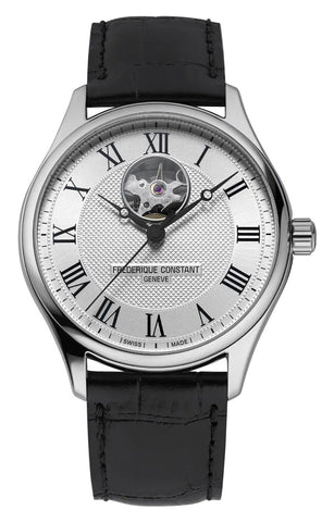 Frederique Constant Classics Heart Beat Automatic Stainless Steel Silver Dial Black Leather Strap Mens Watch FC - 310MC5B6 - Watches & Beyond