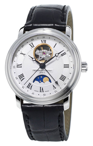 Frederique Constant Classics Heart Beat Moonphase Automatic Silver Dial Black Leather Strap Mens Watch FC - 335MC4P6 - WAB - Shipping Dept.