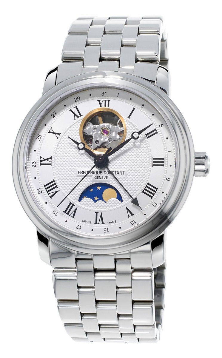 Frederique Constant Classics Heart Beat Moonphase Automatic Stainless Steel Silver Dial Mens Watch FC - 335MC4P6B2 - WAB - Shipping Dept.