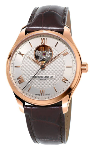 Frederique Constant Classics Heart Beat Rose Gold Tone Steel Automatic Silver Dial Brown Leather Strap Mens Watch FC - 310MV5B4 - WAB - Shipping Dept.