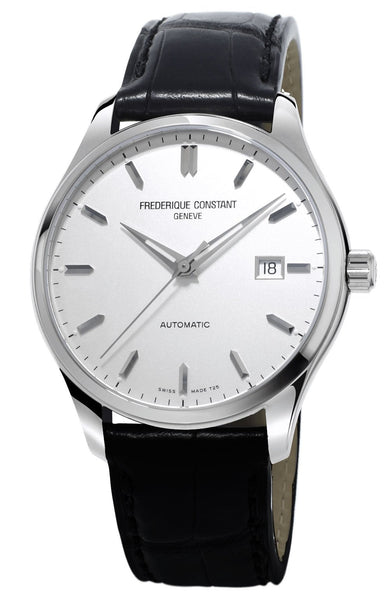 Frederique Constant Classics Index Automatic Stainless Steel Silver Dial Black Leather Strap Date Mens Watch FC - 303S5B6 - WAB - Shipping Dept.