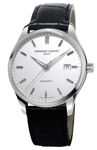 Frederique Constant Classics Index Automatic Stainless Steel Silver Dial Black Leather Strap Date Mens Watch FC - 303S5B6 - WAB - Shipping Dept.