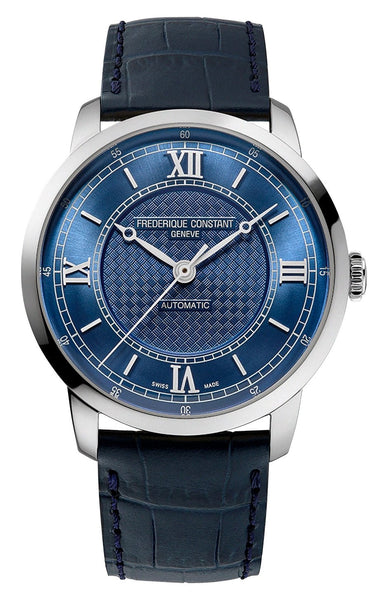 Frederique Constant Classics Premiere Automatic Stainless Steel Blue Dial Blue Leather Strap Mens Watch FC - 301N3B6 - Watches & Beyond