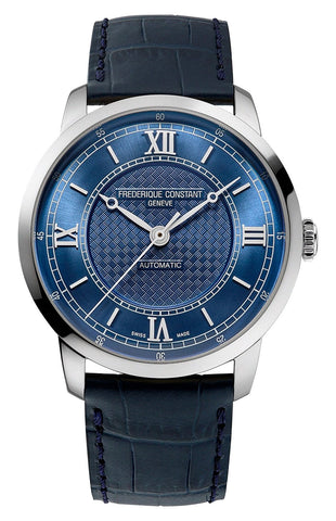 Frederique Constant Classics Premiere Automatic Stainless Steel Blue Dial Blue Leather Strap Mens Watch FC - 301N3B6 - Watches & Beyond