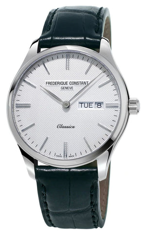 Frederique Constant Classics Stainless Steel Silver Dial Black Leather Strap Day/Date Quartz Mens Watch FC - 225ST5B6 - WAB - Shipping Dept.