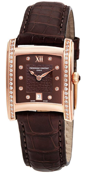 Frederique Constant Delight Carree Rose Gold Plated & Diamond Brown Leather Womens Watch Date FC - 220CHD2ECD4 - WAB - Shipping Dept.