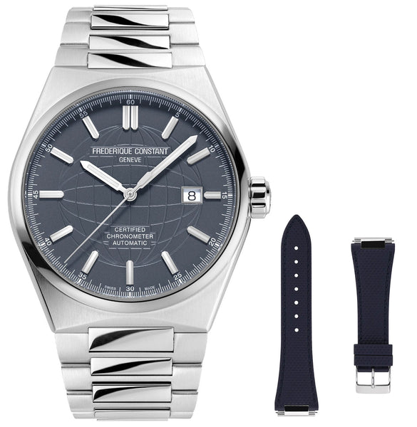 Frederique Constant Highlife COSC Automatic Stainless Steel Dark Blue Dial Interchangeable Blue Rubber Strap Date Mens Watch FC-303BL4NH6B - Watches & Beyond