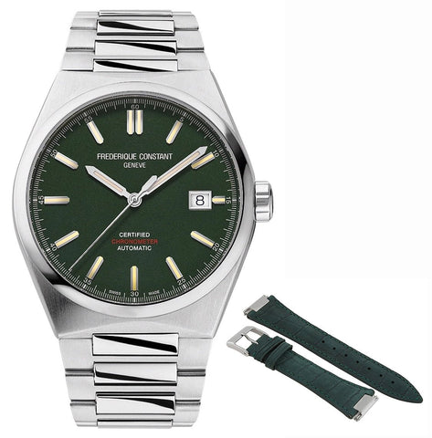 Frederique Constant Highlife COSC Automatic Stainless Steel Green Dial Interchangeable Leather Strap Date Mens Watch FC - 303GRS3NH6B - WAB - Shipping Dept.