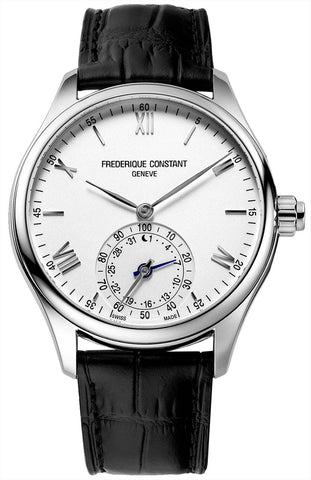 Frederique Constant Horological Smartwatch Stainless Steel White Dial Black Leather Strap Date Quartz Mens Smart Watch FC - 285S5B6 - WAB - Shipping Dept.