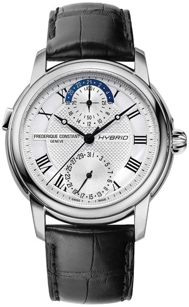 Frederique Constant Hybrid Manufacture Automatic Worldtimer Stainless Steel Silver - Tone Dial Black Leather Date Mens Horological Smartwatch FC - 750MC4H6 - WAB - Shipping Dept.