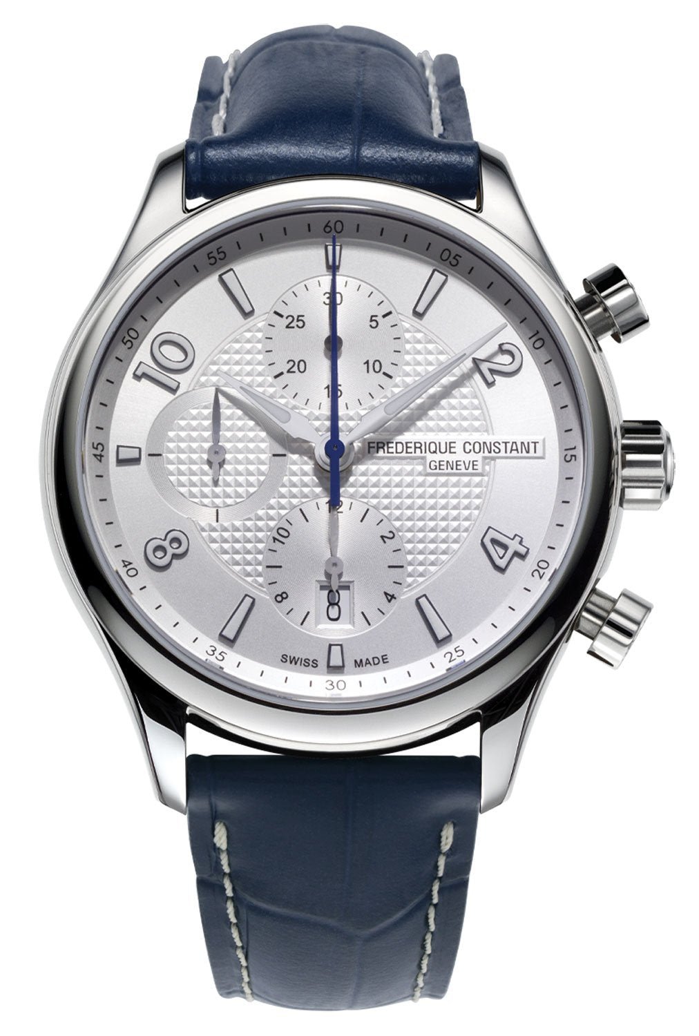 Frederique Constant Runabout RHS Chronograph Automatic Stainless Steel Blue Leather band Silver Dial Mens Watch FC - 392RMS5B6 - WAB - Shipping Dept.