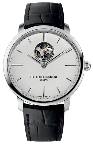 Frederique Constant Slimline Heart Beat Automatic Stainless Steel Silver Dial Black Leather Strap Mens Watch FC - 312S4S6 - WAB - Shipping Dept.