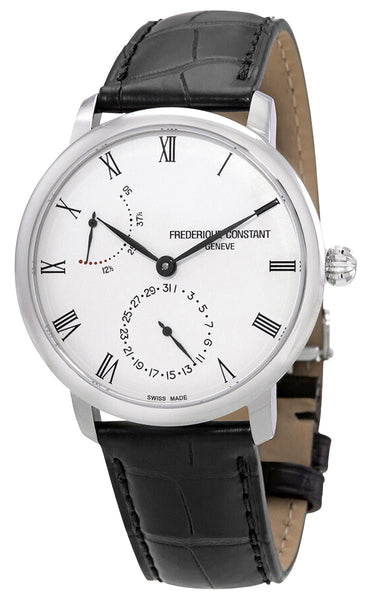 Frederique Constant Slimline Manufacture Power Reserve Automatic Stainless Steel Silver Dial Black Leather Strap Date Mens Watch FC - 723WR3S6 - Watches & Beyond