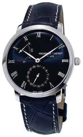 Frederique Constant Slimline Power Reserve Automatic Stainless Steel Blue Dial Blue Leather Strap Date Mens Watch FC - 723NR3S6 - WAB - Shipping Dept.