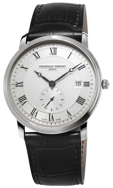 Frederique Constant Slimline Silver Dial Date Black Leather Strap Quartz Mens Watch FC - 245M5S6 - WAB - Shipping Dept.