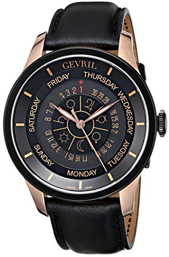 Gevril Columbus Circle Mens Swiss Automatic Black Leather Strap Watch, (Model: 2004) - WAB - Shipping Dept.