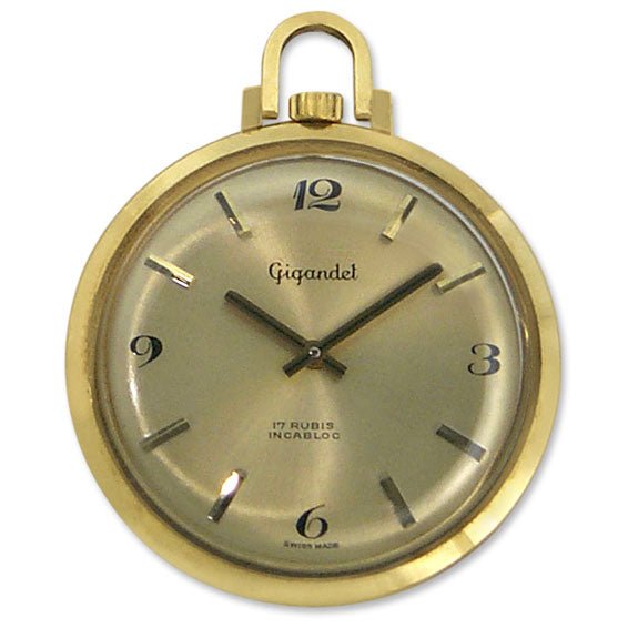 Gigandet 14kt Gold Mens Vintage Open Face Pocket Watch - 1970's - WAB - Shipping Dept.