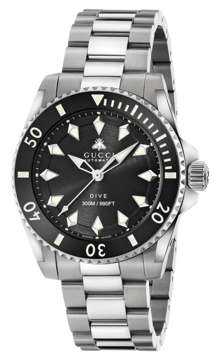 Gucci Dive Automatic Stainless Steel Black Dial Divers Unisex Watch YA136353 - Watches & Beyond