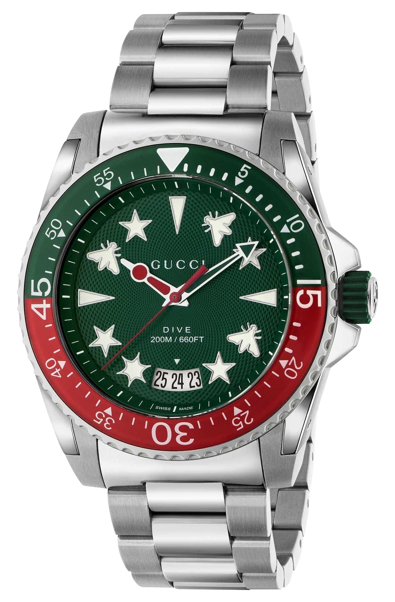 Gucci Dive Stainless Steel Green Dial Date Divers Quartz Mens Watch YA136222 - WAB - Shipping Dept.