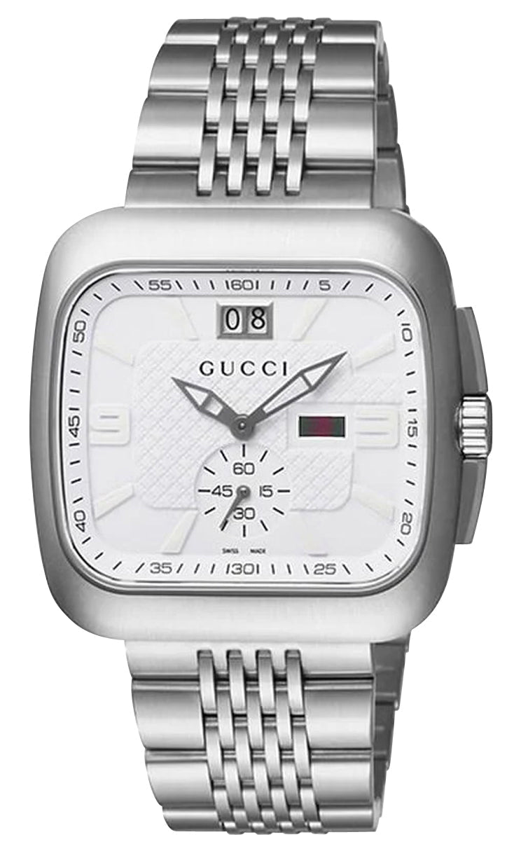 Gucci G-Coupe Stainless Steel White Dial Date Quartz Mens Watch YA131319 - Watches & Beyond