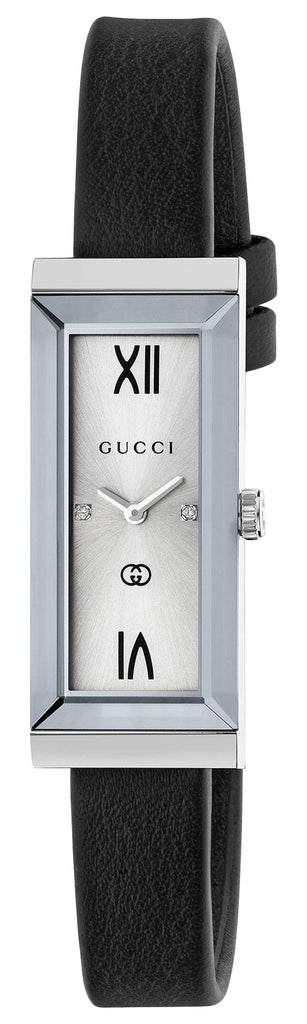 Gucci G-Frame Stainless Steel Silver-Tone Dial Black Leather Strap Dia