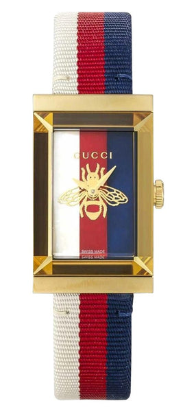 Gucci G - Frame Yellow Gold PVD Multicolored Dial Nylon Strap Quartz Womens Watch YA126572A - Watches & Beyond