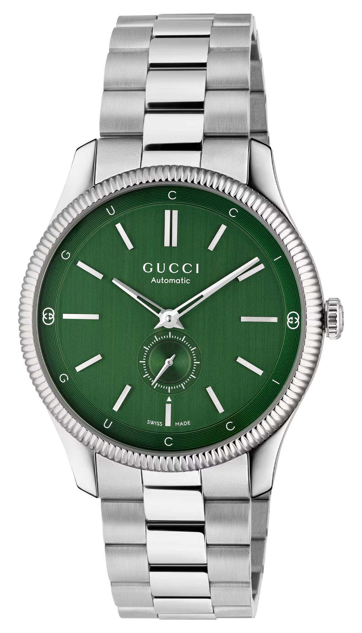 Gucci G-Timeless Automatic Stainless Steel Green Dial Mens Watch YA126397 - Watches & Beyond