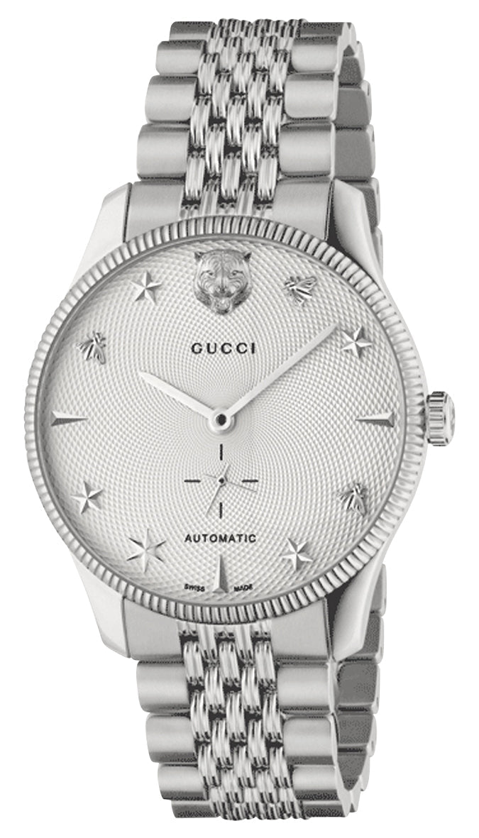 Gucci G-Timeless Automatic Stainless Steel Silver Dial Mens Watch YA126354 - Watches & Beyond