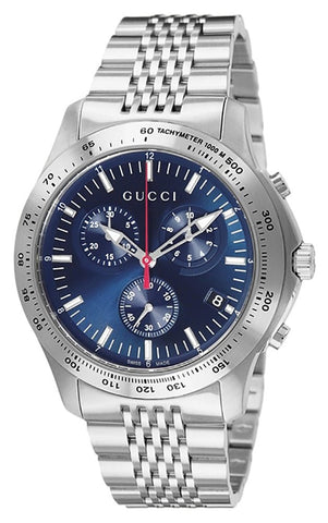 Gucci G - Timeless Chronograph Stainless Steel Blue Dial Date Quartz Mens Watch YA126256 - WAB - Shipping Dept.