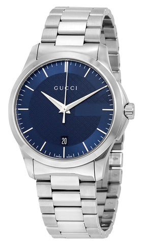 Gucci G - Timeless Stainless Steel Blue Dial Date Quartz Mens Watch YA126440 - Watches & Beyond
