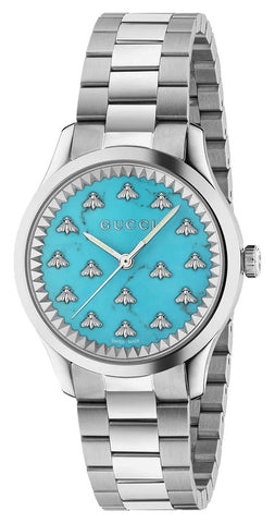 Gucci G - Timeless Stainless Steel Blue Dial Quartz Womens Watch YA1265044 - Watches & Beyond