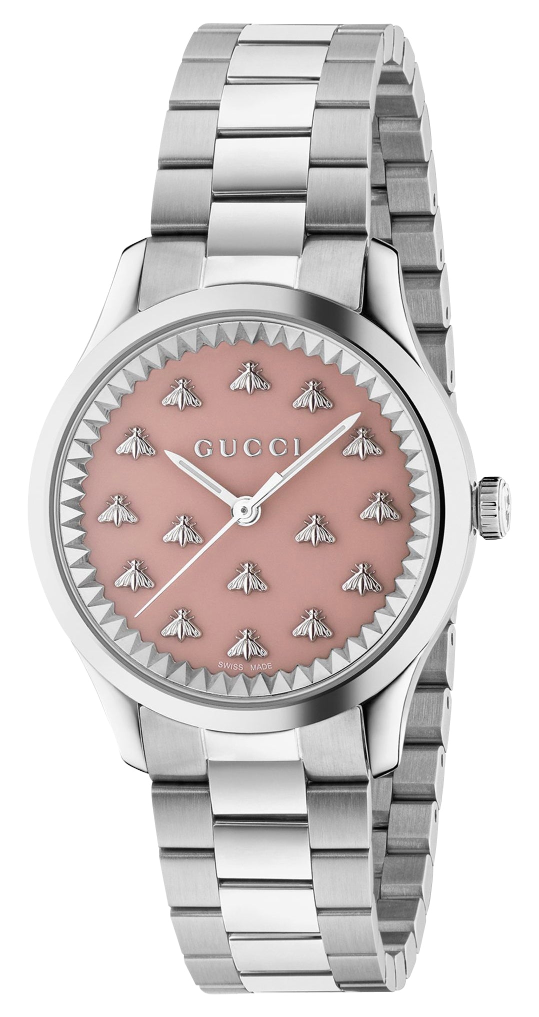Gucci G - Timeless Stainless Steel Pink Dial Quartz Womens Watch YA1265033 - Watches & Beyond