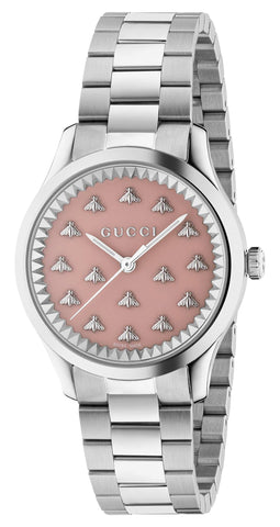 Gucci G - Timeless Stainless Steel Pink Dial Quartz Womens Watch YA1265033 - Watches & Beyond