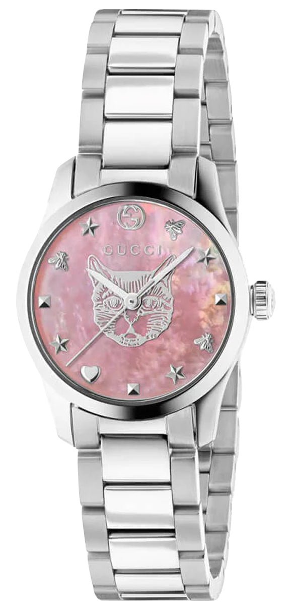 Gucci G-Timeless Stainless Steel Pink Mother-Of-Pearl Dial Quartz Womens Watch YA1265013 - Watches & Beyond