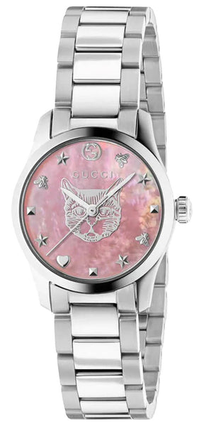 Gucci G-Timeless Stainless Steel Pink Mother-Of-Pearl Dial Quartz Womens Watch YA1265013 - Watches & Beyond