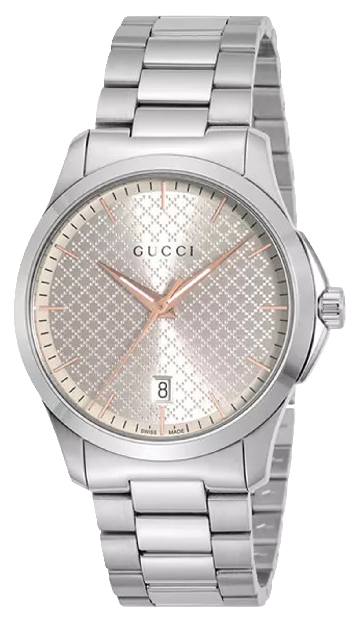 Gucci G - Timeless Stainless Steel Silver Dial Date Quartz Mens Watch YA1264052 - WAB - Shipping Dept.