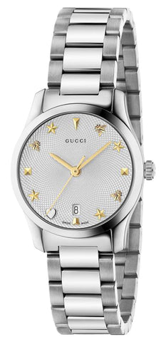 Gucci G - Timeless Stainless Steel Silver Dial Date Quartz Womens Watch YA126572A - Watches & Beyond