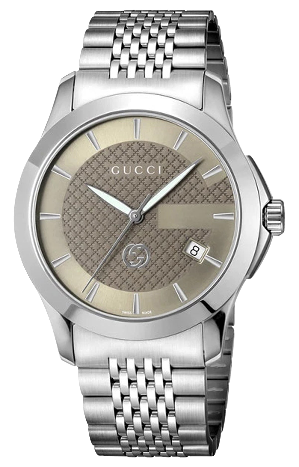Gucci G - Timeless Stainless Steel Taupe Dial Date Quartz Mens Watch YA1264107 - Watches & Beyond