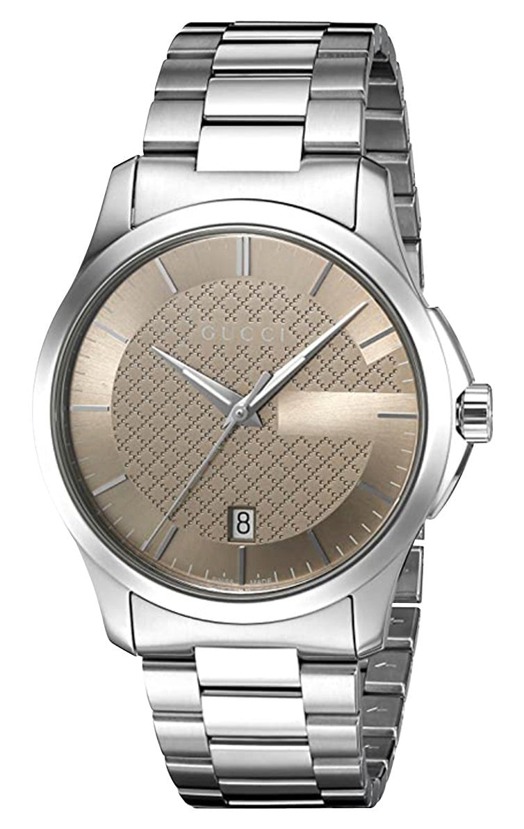 Gucci G-Timeless Stainless Steel Taupe Dial Date Quartz Unisex Watch YA126445 - Watches & Beyond