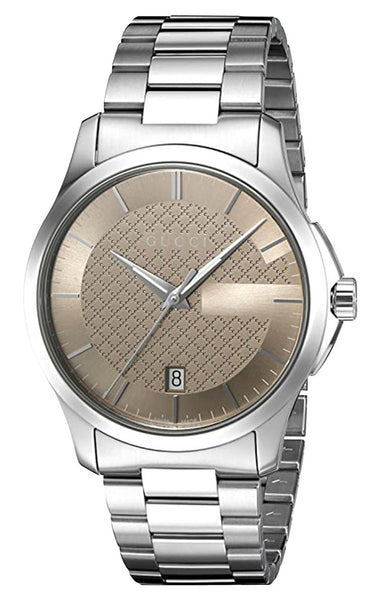 Gucci G-Timeless Stainless Steel Taupe Dial Date Quartz Unisex Watch YA126445 - Watches & Beyond