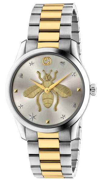 Gucci G-Timeless Stainless Steel & Yellow Gold PVD Silver Dial Quartz Womens Watch YA1264131 - Watches & Beyond