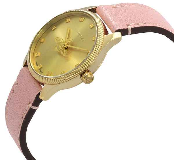 Gucci G-Timeless YA1265041 Yellow Gold PVD Leather Womens Watch