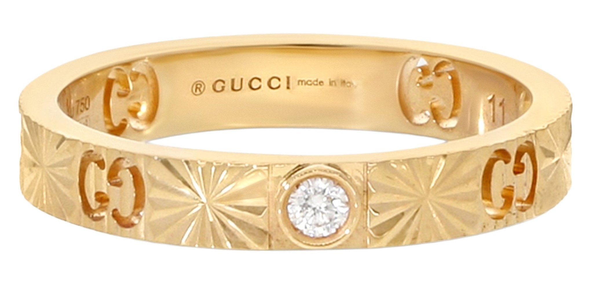 Gucci Icon 18K Yellow Gold Ring with Diamond and Heart Cutouts Size 6 YBC727892002012 - Watches & Beyond